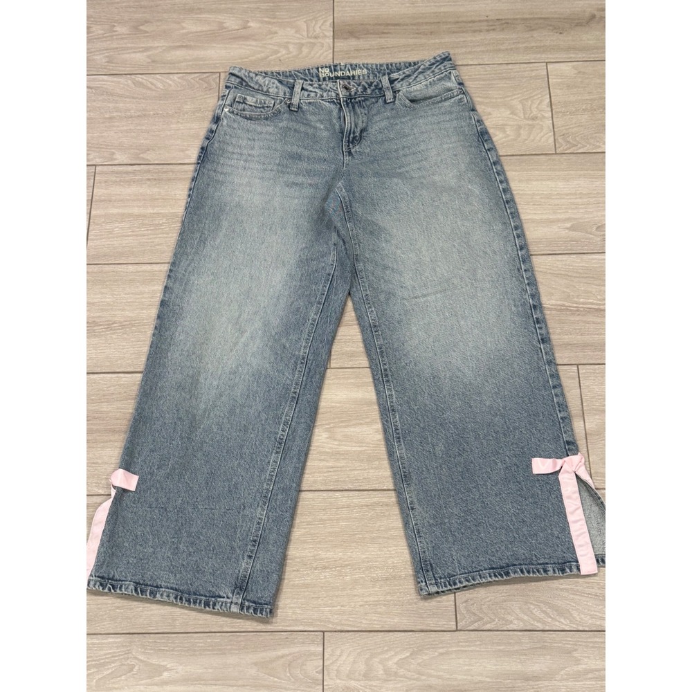 No Boundaries Wide Leg Jeans Light Wash Pink Ribbon Bow Detail Size 11